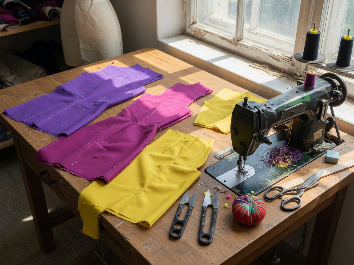 Cut cloth and a sewing machine